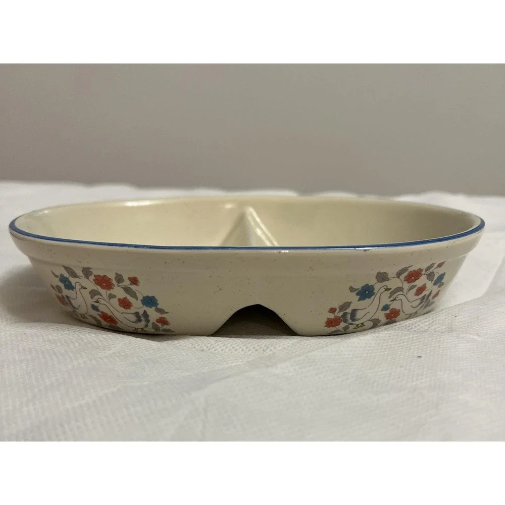 Vintage 80s 90s Divided Geese Split Baking Dish Country Collection CollectorRare